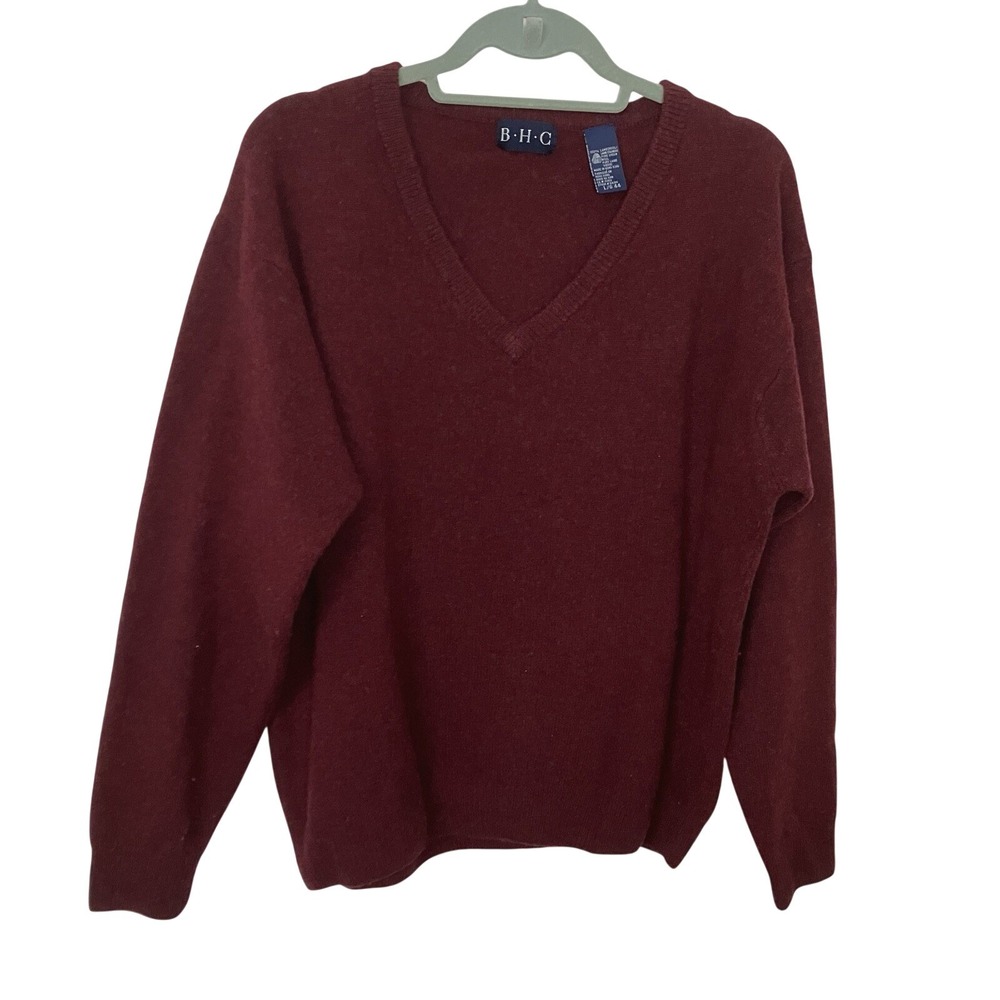 Vintage BHC Sweater Mens L Lambswool Red Vneck Prep Collegiate Heritage Academia